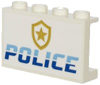 Paneel 1 x 4 x 2 met Zijsteunvorming - Holle Studs met Helder Lichtblauw en Blauw 'POLICE' en Gouden Ster Embleem Patroon (Sticker) - Sets 60245 / 60246, LEGO onderdeelnummer 14718pb028