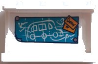 Panel 1 x 4 x 2 with Side Supports - Hollow Studs with White Bus Drawing on Dark Turquoise Poster and 'David' on Sticky Notes Pattern (Sticker) - Set 41395, LEGO onderdeelnummer 14718pb055