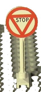 Road Sign Round with 'STOP' in Triangle Pattern, LEGO onderdeelnummer 14pb06