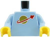 Torso with Classic Space Logo High on Torso Pattern, Inside with Ribs (second reissue) / Bright Light Blue Arms / Yellow Hands (BAM), LEGO onderdeelnummer 973p90new2c15