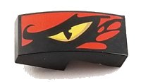 Schuin, Gebogen 2 x 1 x 2/3 met Geel Draken Oog en Rode Schubben Patroon Model Linkerkant, LEGO onderdeelnummer 11477pb058L