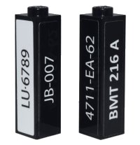 Steen 1 x 1 x 3 met 'LU·6789' 'JB-007' '4711-EA-62' 'BMT 216 A' Patroon op Alle Zijden (Stickers) - Set 10262, LEGO onderdeelnummer 14716pb004