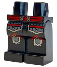 Hips and Legs with Red Belt, Silver Outlined Gray Armor and Knee Pads Pattern, LEGO onderdeelnummer 970c00pb0221