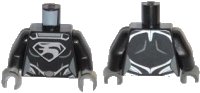 Torso Female Super Hero Costume with Muscles Outline, Faora Silver Chest Emblem, Oval Belt Buckle Pattern / Black Arms / Dark Bluish Gray Hands, LEGO onderdeelnummer 973pb1423c01