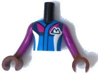 Torso Mini Doll Boy Blue Jacket with Magenta, Dark Blue and White Panels and Mountains Pattern, Reddish Brown Arms with Hands with Magenta Long Sleeves, LEGO onderdeelnummer FTBpb103c01