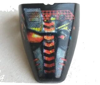 Technic Throwbot Visor with Torch / Fire Pattern, Zwart (Black), LEGO onderdeelnummer x209pb09