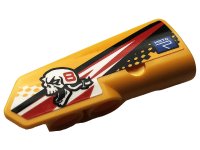 Technic, Paneel Bekleding #21 Zeer Klein Glad, Zijde B met Schedel, Nummer 8 en 'MOTOR' Patroon (Sticker) - Set 42101, LEGO onderdeelnummer 11946pb041