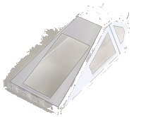 Windscreen 8 x 4 x 2 with 2 Studs and Bar Handle with White Cockpit Window Frames Pattern, LEGO onderdeelnummer 21849pb02