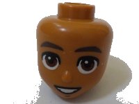 Mini Doll, Head Friends Male with Thick Dark Brown Eyebrows, Reddish Brown Eyes and Open Mouth with White Teeth Pattern, LEGO onderdeelnummer 103339