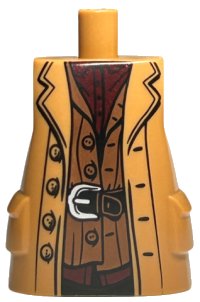 Torso Large, Long Coat with Molded Pockets with Broad Lapels, Red Shirt, Reddish Brown Vest, and Black Belt with Silver Buckle Pattern, LEGO onderdeelnummer 37777pb01