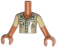 Torso Mini Doll Boy Tan Shirt with Breast Pockets Pattern, Medium Nougat Arms with Hands with Tan Short Sleeves, LEGO onderdeelnummer FTBpb006c01