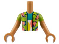 Torso Mini Doll Boy Lime Shirt with Coral and Dark Turquoise Watermelon Slices Pattern, Medium Nougat Arms with Hands with Lime Short Sleeves, LEGO onderdeelnummer FTBpb078c01
