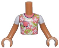 Torso Mini Doll Boy White Shirt with Coral Flowers and Pocket and Lime Leaves Pattern, Medium Nougat Arms with Hands with White Short Sleeves, LEGO onderdeelnummer FTBpb115c01