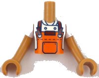 Torso Mini Doll Boy Reddish Orange Apron with Black Pocket and Dark Red Straps over White Chef Jacket Pattern, Medium Nougat Arms with Hands with White Short Sleeves, LEGO onderdeelnummer FTBpb136c01