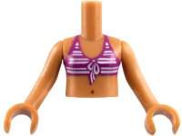 Torso Mini Doll Girl Magenta Bikini Top with White Stripes, Navel Pattern, Medium Nougat Arms with Hands, LEGO onderdeelnummer FTGpb020c01