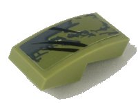 Schuin, Gebogen 2 x 1 x 2/3 met Donkergrijs Kras, Zwarte Klauwen Markeringen Patroon Model Rechterkant (Sticker) - Set 70653, LEGO onderdeelnummer 11477pb061R