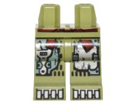 Hips and Legs with Sand Green and Silver Mechanical Panels and Boots and Dark Red Sash Pattern, LEGO onderdeelnummer 970c00pb0584