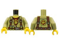 Torso Dino Shirt with Reddish Brown Harness, Silver Buckle, and Dark Red Undershirt with Lime Capital Letter D Pattern / Olive Green Arms / Yellow Hands, LEGO onderdeelnummer 973pb0990c01