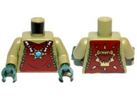 Torso Dark Red Vest with Star Shaped Necklace with Blue Round Jewel (Chi), Back with Gold Crocodile Jaws Pattern / Olive Green Arms / Dark Green Hands, LEGO onderdeelnummer 973pb1356c01