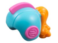 Minifiguur, Haar Combo, Hoed met Haar, Helm Space Retro met Open Front met Gemolded Dark Pink Earpieces en Crest en Orange Ponytail Patroon, LEGO onderdeelnummer 106611pb01