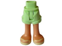 Mini Pop heupen en shorts met gemo­deleerde notenpasta benen en bedrukte helder licht geel sandalen met V-vormig bandpatroon - dunne scharnier, LEGO onderdeelnummer 1826cc00pb007
