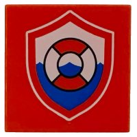 LEGO onderdeel Tile 2 x 2 with Life Preserver Coast Guard Logo Badge / Shield Pattern 3068pb2771