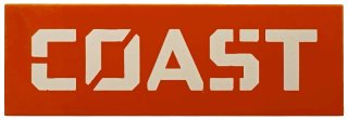 Tile 2 x 6 with White 'COAST' Pattern, Roodoranje (Reddish Orange), LEGO onderdeelnummer 69729pb223