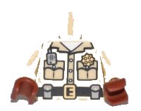 Torso Shirt Button Down with Pockets, Radio, Badge and Belt Pattern / Tan Arms / Reddish Brown Hands, LEGO onderdeelnummer 973pb0717c01