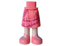LEGO onderdeel Mini Doll Hips and Skirt Mid-Length with Molded Light Nougat Legs and Printed Dark Purple Layers and Ruffles and Coral Sandals Pattern - Thick Hinge 109803c00pb01