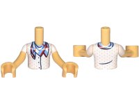 Torso Mini Doll Boy White Shirt with Polka Dots and Three Dark Blue Buttons, and Red, White and Bright Light Blue Bandana Pattern, Medium Tan Arms with Hands with White Short Sleeves, LEGO onderdeelnummer FTBpb128c01