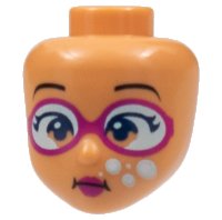 Mini Doll, Head Friends with Black Eyebrows, Magenta Goggles and Lips, White Bubbles (Underwater) Pattern, LEGO onderdeelnummer 1425