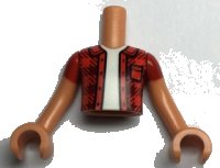 Torso Mini Doll Boy Red Checkered Shirt with Pocket, White Undershirt Pattern, Nougat Arms with Hands with Red Short Sleeves, LEGO onderdeelnummer FTBpb061c01