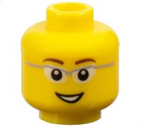 Minifigure, Head Reddish Brown Eyebrows, Glasses with Light Bluish Gray Frame and White Lenses, Open Mouth Smile with Teeth Pattern, LEGO onderdeelnummer 3626pb0331