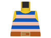 Torso Pirate Tank Top with Blue and White Horizontal Stripes, Dark Orange Belt with Gold Buckle Pattern, LEGO onderdeelnummer 973p32