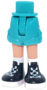 Mini Doll Hips and Shorts with Molded Nougat Legs and Printed Black and White Boots with Laces Pattern - Thin Hinge, LEGO onderdeelnummer 1826cc00pb009