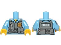 Torso Police Shirt with Dark Bluish Gray Vest, Gold Badge, Zipper and White 'POLICE' Pattern on Back / Medium Blue Arm Left / Medium Blue Arm Right with Star Badge Pattern / Yellow Hands, LEGO onderdeelnummer 973pb1260c01
