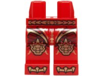 Hips and Legs with Dark Red Armor with Scales and Gold Belt, Crocodile Knee Pads and Claws Pattern, LEGO onderdeelnummer 970c00pb0321