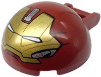 Windscreen 4 x 4 x 1 2/3 Canopy Half Sphere with Bar Handle with Gold Hulkbuster Face with Silver Cheeks and Forehead Panel Pattern, LEGO onderdeelnummer 18990pb05