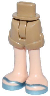 Mini Doll Hips and Shorts with Molded Light Nougat Legs and Printed Metallic Light Blue Sandals with V-Shaped Straps Pattern - Thin Hinge, LEGO onderdeelnummer 1826cc00pb008