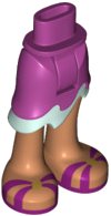 Mini Doll Hips and Asymmetric Layered Skirt Short, Light Aqua Ruffle, Magenta and Gold Sandals Pattern - Thick Hinge, LEGO onderdeelnummer 20380c00pb06