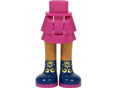 Mini Doll Hips and Skirt Layered, Medium Nougat Legs and Dark Blue Boots with Magenta Soles and Gold Filigree Pattern - Thick Hinge in magenta, LEGO onderdeelnummer 92250c00pb27