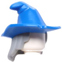 Minifigure, Hair Combo, Hair with Hat, Mid-Length Scraggly with Molded Blue Floppy Witch Hat Pattern (BAM), LEGO onderdeelnummer 20606pb06