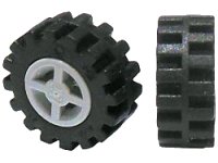 LEGO onderdeel Wheel 8mm D. x 6mm with Black Tire 15mm D. x 6mm Offset Tread Small - Band Around Center of Tread (4624 / 87414), lichtblauwgrijs