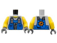Torso Power Miners Blue Vest with Pockets and Drill Tip over Sweaty Shirt Pattern / Yellow Arms / Dark Bluish Gray Hands, LEGO onderdeelnummer 973pb0536c01