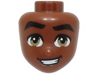 Mini Pop, Hoofd Friends Mannelijk met Dikke Zwarte Wenkbrauwen, Donker Tan Ogen, en Open Mond met Tandpatroon, LEGO onderdeelnummer 101152