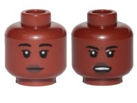 LEGO onderdeel Minifigure, Head Dual Sided Female, Dark Brown Lips, Black Eyebrows, Neutral / Angry Pattern - Hollow Stud 3626pb2593