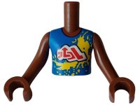 Torso Mini Doll Boy Blue Sleeveless Shirt with Yellow Splotches and White Cloud with Red Symbols Pattern, Reddish Brown Arms with Hands, LEGO onderdeelnummer FTBpb091c01