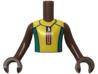 Torso Mini Doll Boy Yellow and Dark Turquoise Wetsuit with Coral Zipper and Dolphin / Whale Logo on Back Pattern, Reddish Brown Arms with Hands, LEGO onderdeelnummer FTBpb097c01