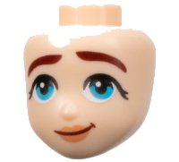 Mini Pop, Hoofd Friends met Dikke Donkerrood Wenkbrauwen, Medium Azure Ogen, Nougat Lippen, en Scheve Grins Patroon, LEGO onderdeelnummer 101155