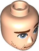 Mini Doll, Head Friends Male Large with Reddish Brown Eyebrows, Smile and Stubble, and Sand Blue Eyes Pattern, LEGO onderdeelnummer 103405